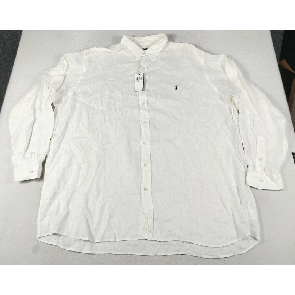 Polo Ralph Lauren Shirt Mens Big 3XLT White Linen Long Sleeve Button Down Casual